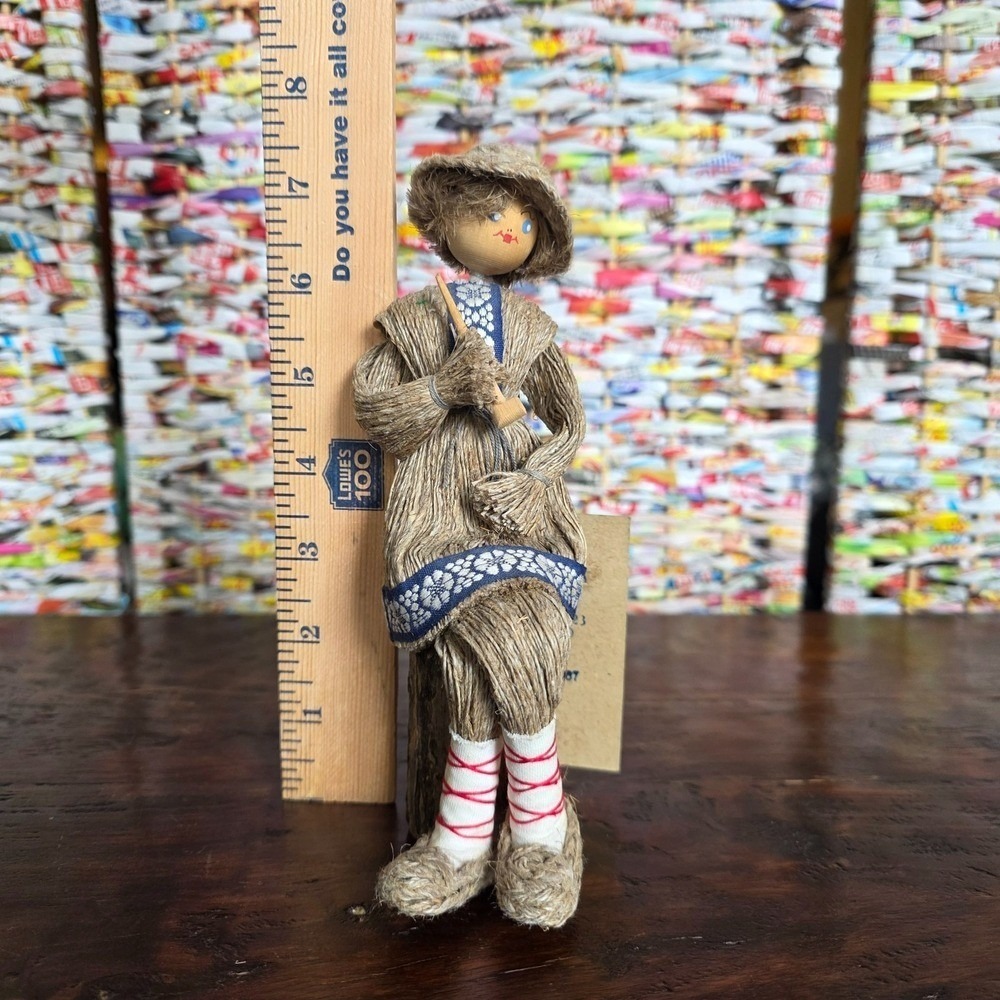 Vintage Belarusian Flax Doll Sitting 1987 Minsk USSR Folk Art Nesterka
